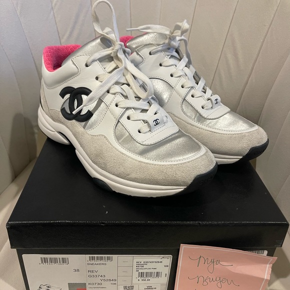 Chanel 18P Sneakers w/ Neon Pink lining - Picture 2 of 10